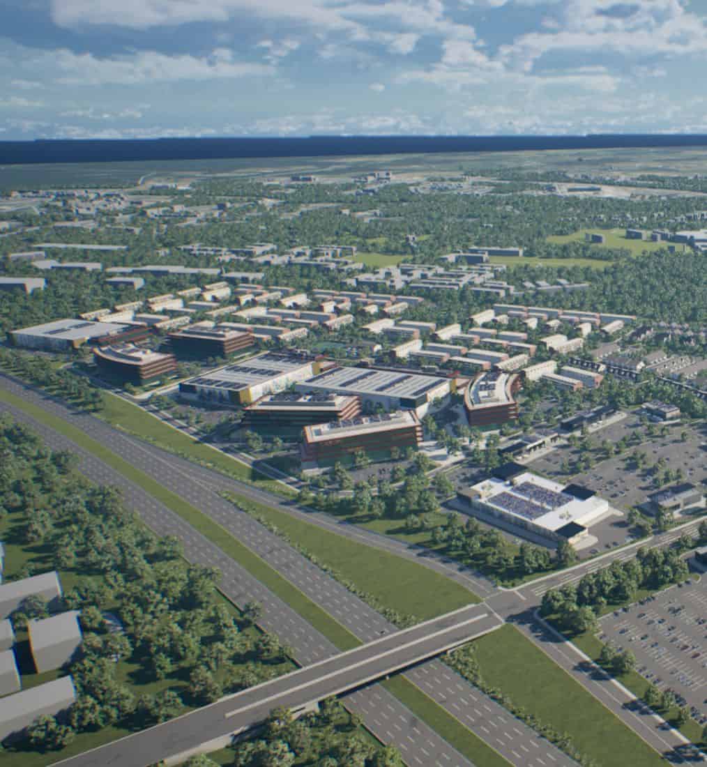 Aerial rendering of the planned Clarksburg Gateway redevelopment